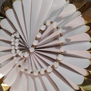 White Lucite and Gold Beaded Necklace